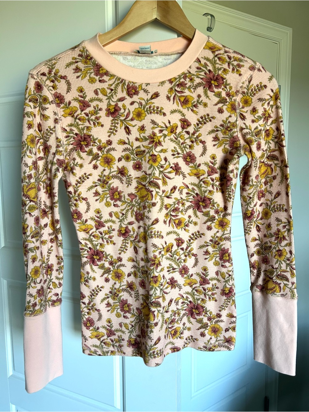 Sundance Womens Loretta Thermal Waffle Knit Long Sleeve Shirt Pink Floral XS